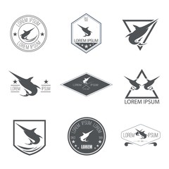 Hipster Blue Marlin or Swordfish Logo, Emblem, or Badge.. Isolated.