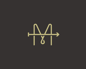 Abstract letter M arrow logo design. Line vector monogram