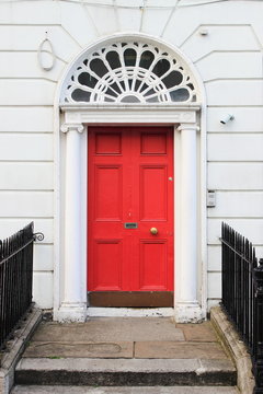 Red door on a townhouse in Dublin, Ireland