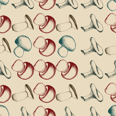 Hand drawn seamless pattern with mushrooms.