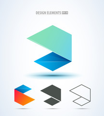 Vector abstract letter D logo elements. Origami style