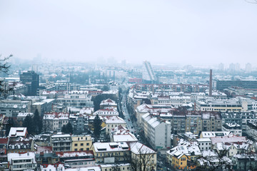 City Life of Ljubljana at winter, Slovenia, Europe.