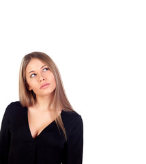 Fototapeta premium Pensive beautiful woman with a long blonde hair
