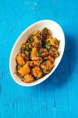 Pumpkin salad,chia,sunflower on blue