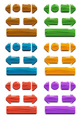 Vector Cartoon colors wood buttons for game or web design, gui elements set