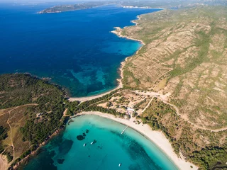 Papier Peint photo Plage de Palombaggia, Corse Aerial  view  of Rondinara beach in Corsica Island in France