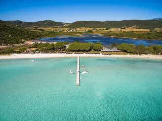 Photo sur Plexiglas Plage de Palombaggia, Corse Aerial  view  of Santa Giulia beach in Corsica Island in France