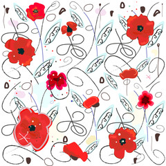 Decorative red poppy flowers abstract pattern