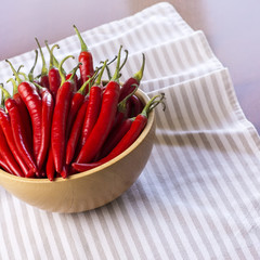 Red Hot Chilli Peppers in Wooden Bowl
