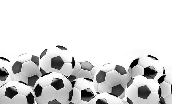various football soccer balls 3d render
