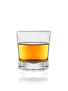 double delicious whiskey in a glass on a white background