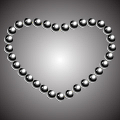 Vector Valentine s Day greeting card with black pearl heart on grey