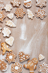 Cookies on plywood background with copyspace in the right