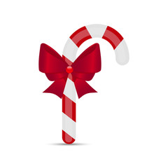 Fototapeta na wymiar Christmas candy cane with red bow , vector illustration