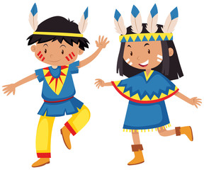 Boy and girl in native american indians
