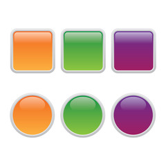 Blank Glossy Square and Round Buttons