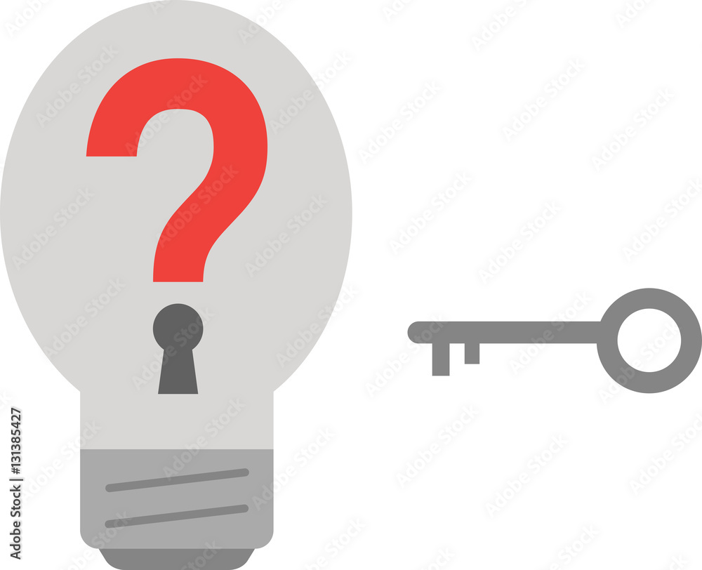 Poster light bulb with question mark and key.