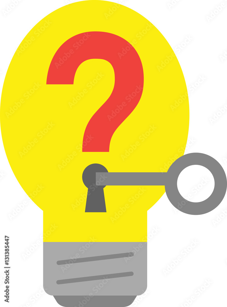 Poster light bulb with question mark and key.