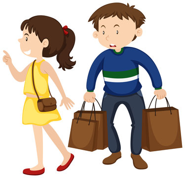 Girl and boy shopping together