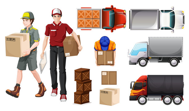 Delivering service with deliveryman and trucks