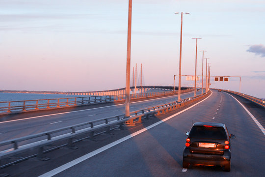 The bridge to the continent between Malmo Sweden and Copenhagen