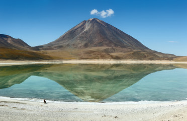 Laguna Verde is a salt lake at the foot of the volcanos Licancabur and Juriques - Bolivia