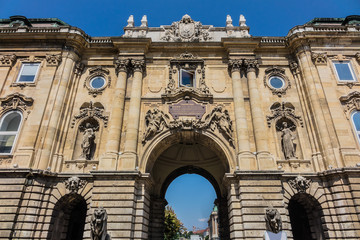 Fototapeta na wymiar Lions' Gate in Royal Palace (Buda Castle). Budapest, Hungary.