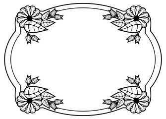 Black and white frame with floral silhouettes. Copy space. Vector clip art.
