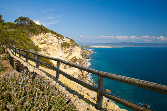 Pina Park and coast cliffs in Costa de la Luz, Spain.