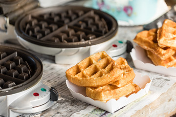 stack of waffle in a paper container