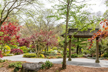 Fototapeta na wymiar Wood Pavilion in Beautiful Public Garden