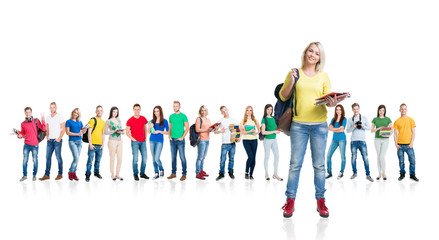 Fototapeta premium Large group of teenage students on white
