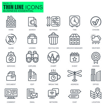 Thin line business essential icons