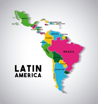 Map of Latin America with the countries demarcated in different colors. colorful design. vector illustration