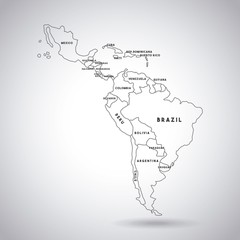 Obraz premium latin america map with the names of the countries icon over white background. vector illustration