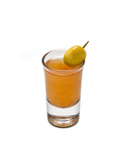 Shot cocktail on white background.