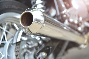 Close Up of exhaust or intake of racing motorcycle. Low angle photo