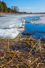 The ice on the river breaks before drifting ice. Spring. © fabrikanes