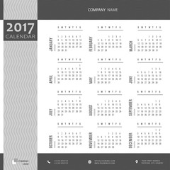 Simple black and white 2017 calendar, planner, organizer and schedule template for companies and private use