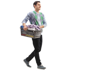 Guy carrying a laundry basket