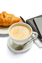 business lunch - fresh croissant and coffee