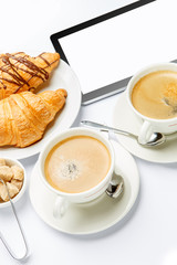 business lunch - fresh croissants and coffee