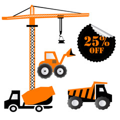 construction machinery rental below 25 per cent on a white background