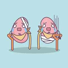 cartoon kidney heart with crutch
