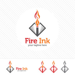 Fire ink pen logo design vector. Creative concept of pen and fire symbol .