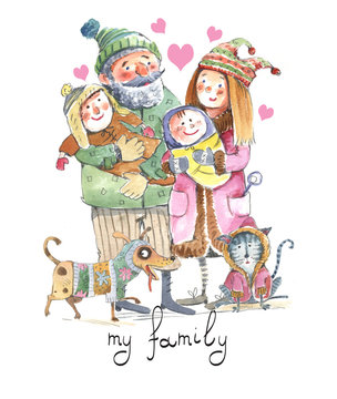 Family, illustration, watercolor, seamless pattern