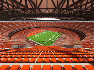 3D render of a round football stadium with orange seats