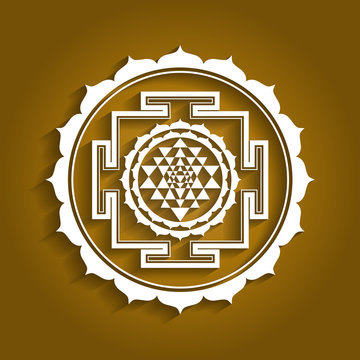 Lotus Sriyantra Design, Hindu Religious Shree Yantra Symbol, Hinduism Vector Art, Spiritual Shreeyantra Sign