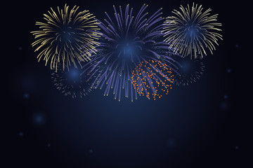Brightly Colorful Fireworks on twilight background