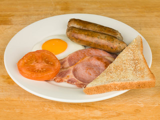Bacon Egg Sausage Fried and Tomatoes English Breakfast Food